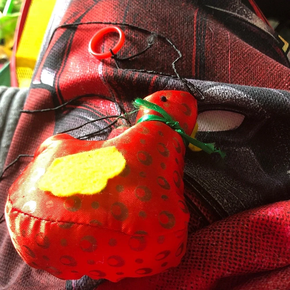Red Polka Dot Fabric Bird with Yellow Felt cat toys